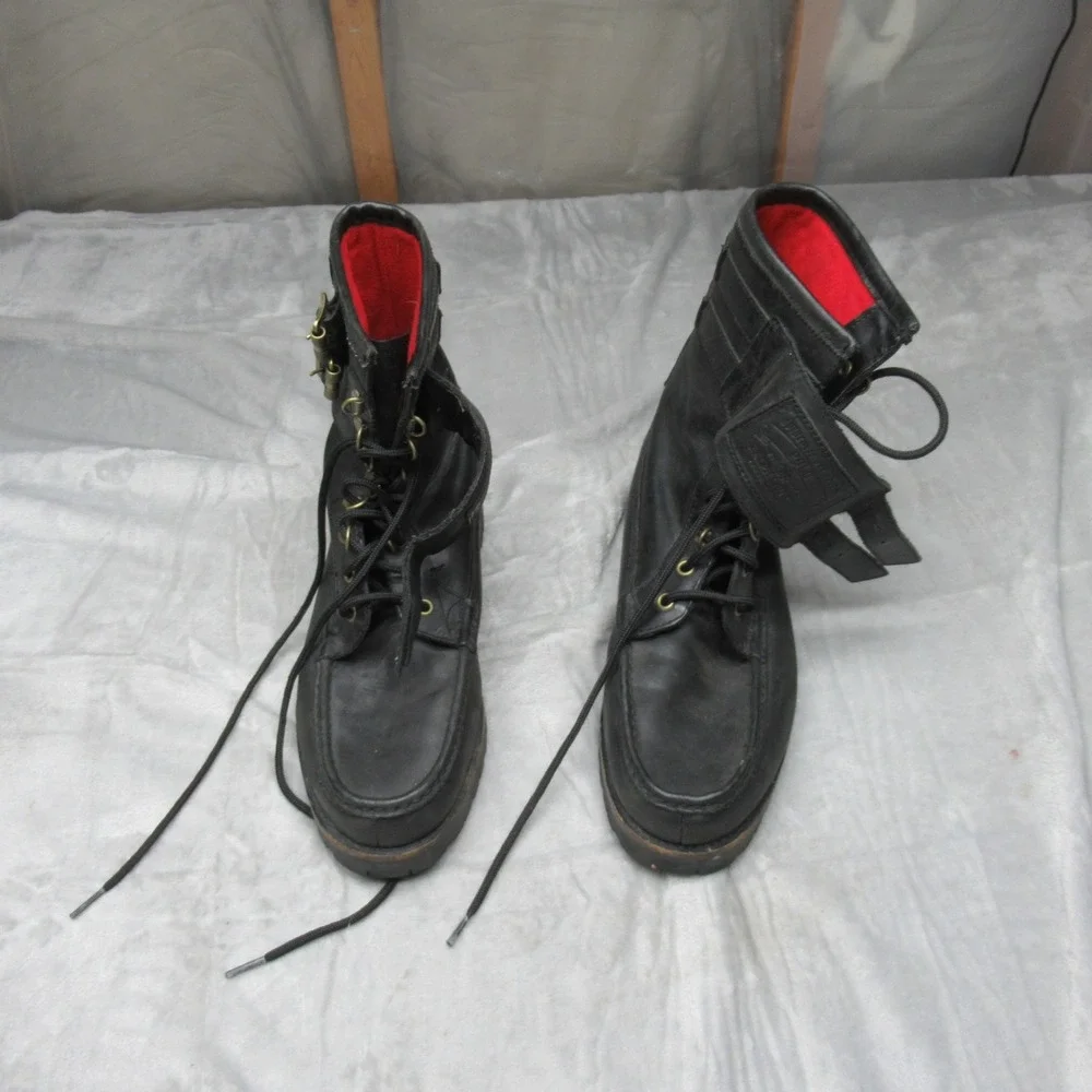 Polo Ralph Lauren Mens 9.5D Wolcott Boots BLK Leather Buckle Work Combat Ranger - Picture 2 of 16
